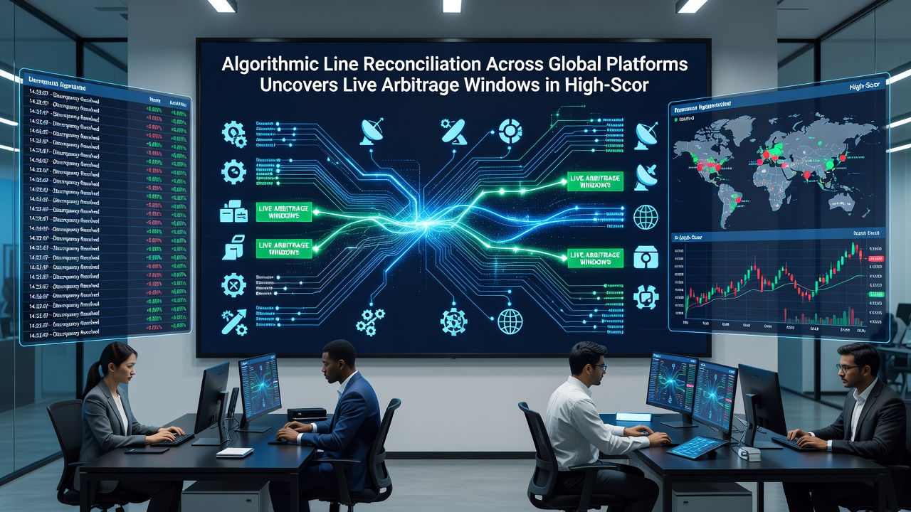 Live basketball game footage overlaid with betting line movements showing arbitrage opportunities during a high-output quarter