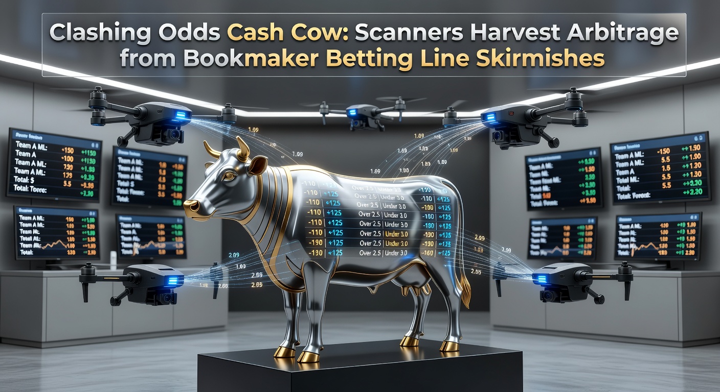 Digital scanner interface displaying real-time odds discrepancies across multiple bookmakers, highlighting a surebet opportunity in a soccer match