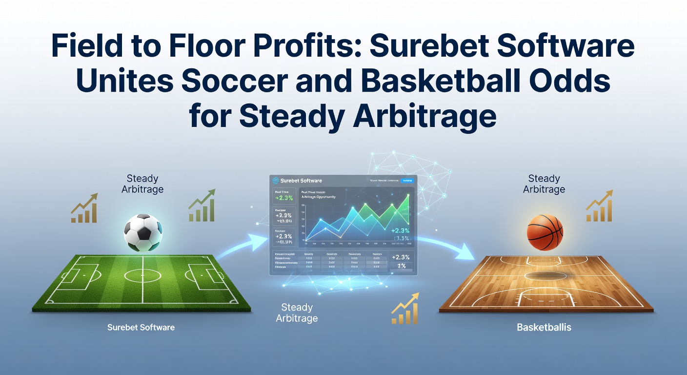Digital dashboard displaying live soccer and basketball surebet opportunities with profit percentages highlighted across multiple bookmakers