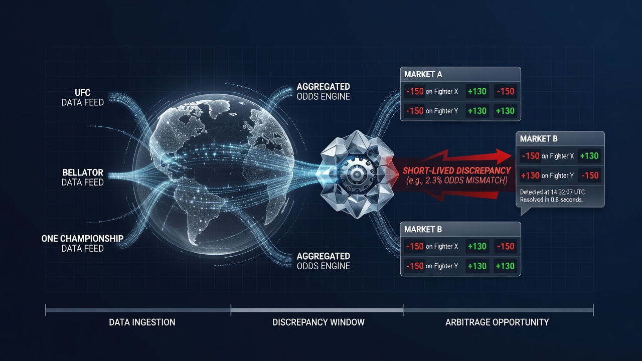 Real-time dashboard displaying cross-league combat sports odds with highlighted discrepancy alerts