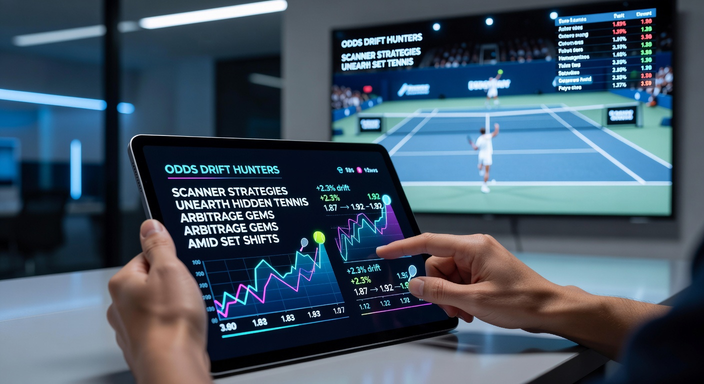 Dynamic tennis rally capturing the intensity of a set shift where odds begin to drift across bookmakers
