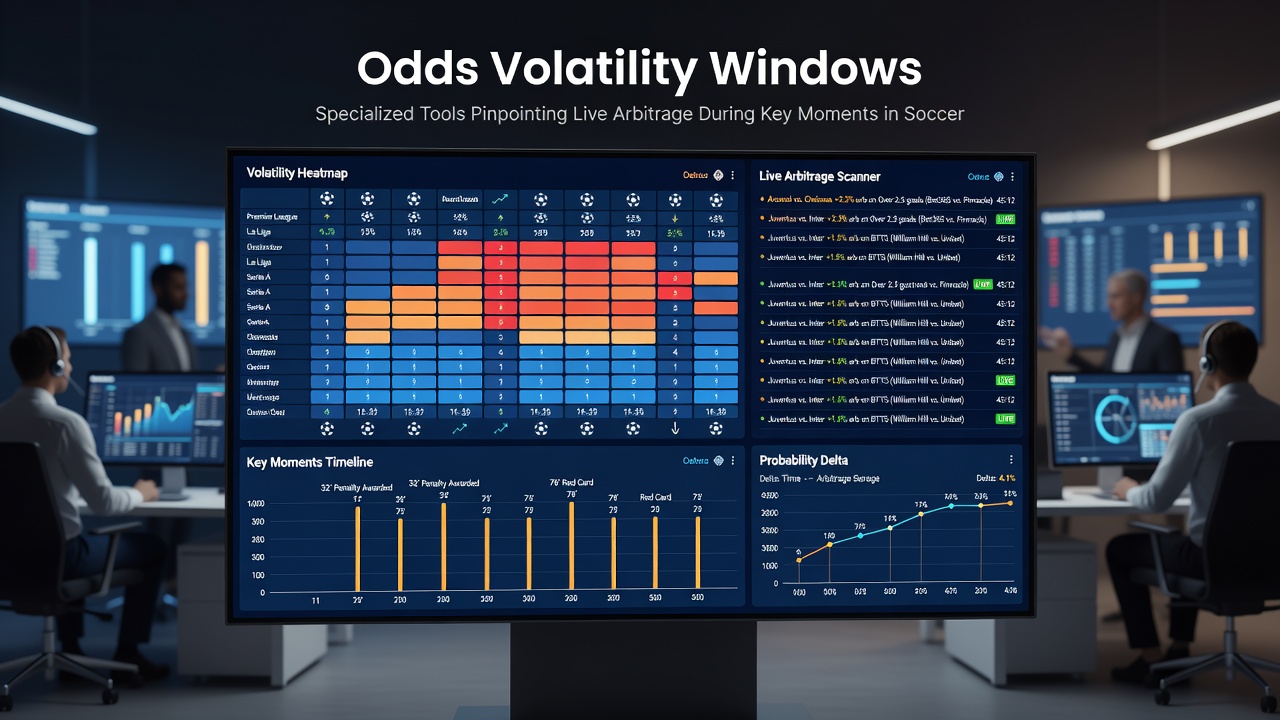 Dashboard interface displaying live arbitrage alerts for tennis set swings and basketball quarter transitions