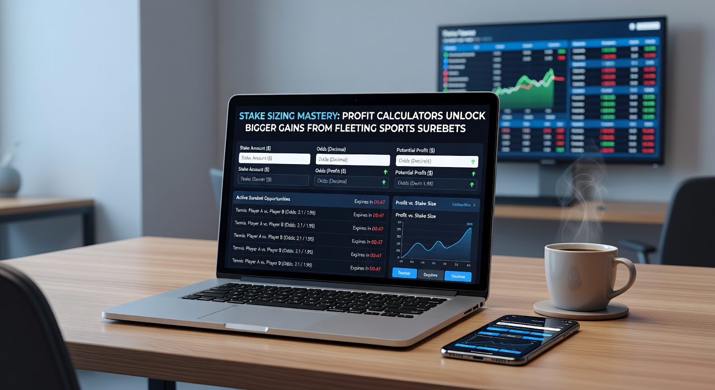 Close-up of a profit calculator interface showing balanced stakes for a basketball surebet, with green profit indicators and real-time odds updates