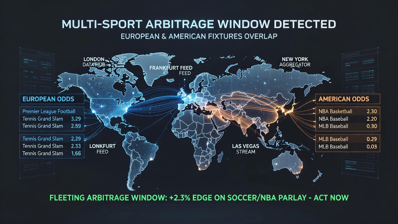 Live odds synchronization dashboard showing multi-sport feeds from European and American bookmakers during overlapping fixtures