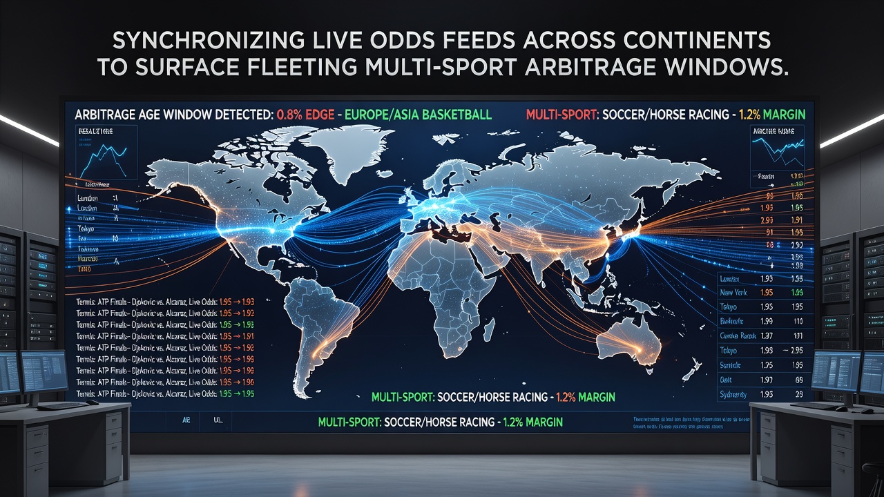 Network diagram illustrating synchronized live odds data flow between European and North American bookmaker servers