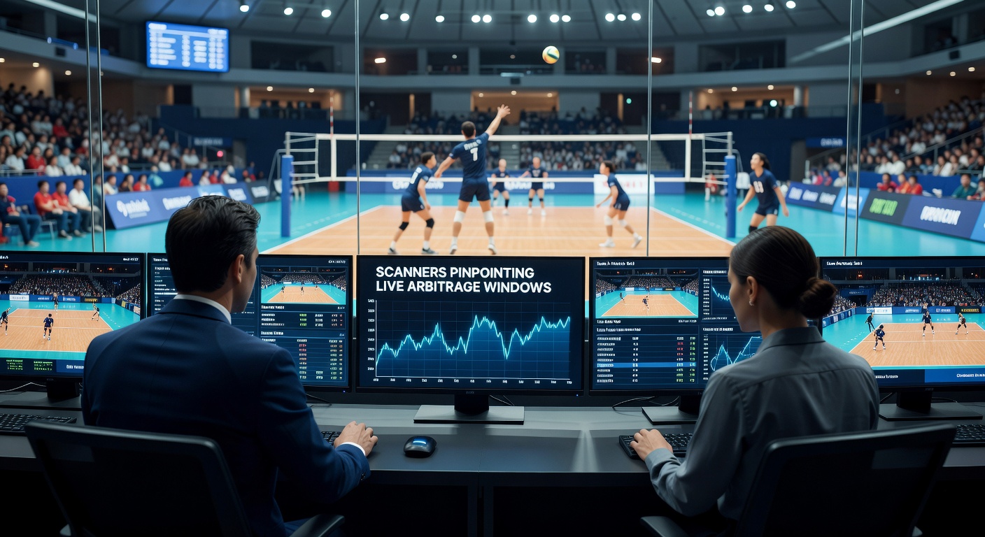 Close-up of a volleyball scanner interface highlighting live odds discrepancies during a set swing